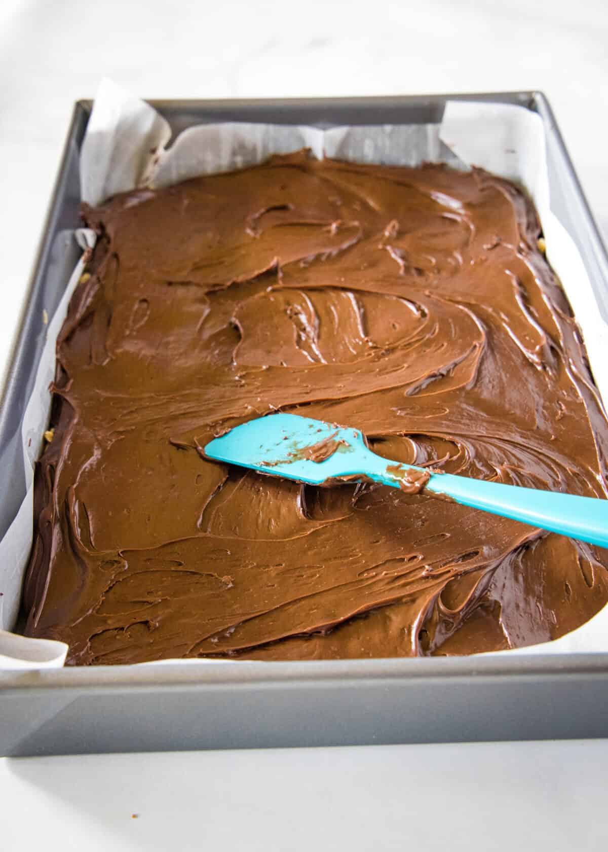 chocolate layer spread into pan